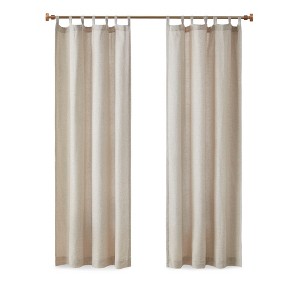 LIVN CO. Faux Linen Tab Top Fleece Light Filtering Lined Curtain Panel, Natural 50x84" - 1 of 4