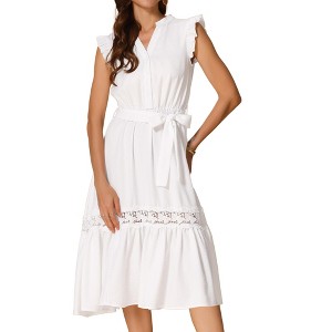 INSPIRE CHIC Women's Sleeveless Summer Casual V Neck Ruffled Hem A Line Flowy Beach Dress - 1 of 4