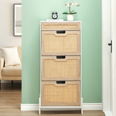Shoe Storage Cabinet, Freestanding Rattan Cabinet Rack for Entryway, Entrance Hallway,Entry Way Cabinet with Storage