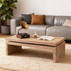 Homy Casa Rectangle Lift-Top Coffee Table with Storage for Living Room or Lounge, Natural - 1 of 4