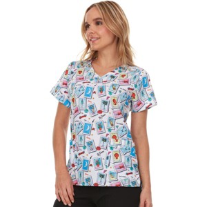MediChic Women Scrubs V-Neck Printed Scrub Top with Three Pockets - 1 of 4