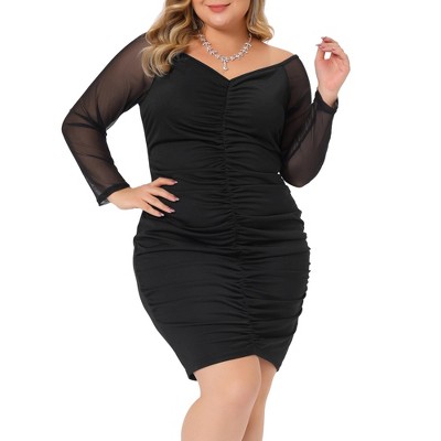 Agnes Orinda Women's Plus Size Halloween Off Shoulder Mesh Long Sleeve  Stretchy Ruched Cocktail Mini Bodycon Dress Black 4x : Target