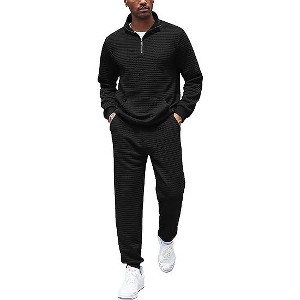 COOFANDY Men's Tracksuit 2 Piece Quarter Zip Sweatsuit Workout Plaid Jacquard Jogging Suit Set - 1 of 4