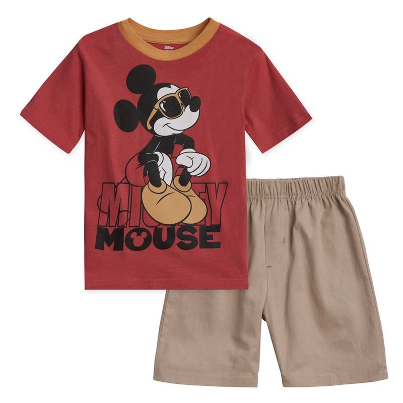 Disney Mickey Mouse T-Shirt and Twill Shorts Outfit Set Infant to Little Kid, 1 of 4