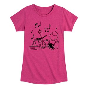 Girls' - Peanuts - Snoopy Dancing Fitted Short Sleeve Graphic T-Shirt - 1 of 4