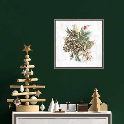16" x 16" Holiday Pinecone Wreath Canvas Print with Gray Frame