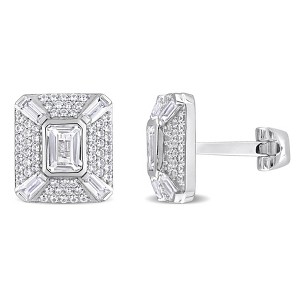 EVERLY JEWELRY |Sterling Silver 5-3/4ct TGW Octagon Baguette and Round-Cut Created White Sapphire Cufflinks - 1 of 4