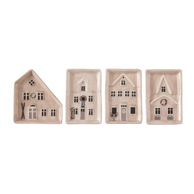 Transpac Ceramic Nordic Cabin Spoon Rest Set of 4 Christmas Home Decorations