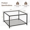 Costway Glass Coffee Table 27.5 Inch 2-Tier Square with Mesh Shelf Living Room Grey/Transparent - 3 of 4