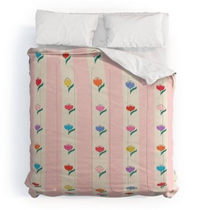 Deny Designs 3pc King Showmemars Cheery Tulips Pink Cream Comforter and Sham Set - 1 of 4