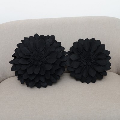 Black Felt Flower Shaped Throw Pillow