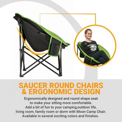 KingCamp Black and Green Foldable Saucer Moon Lounge Chair with Cupholder