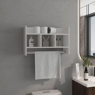 INFURNIC Decorative Wall Shelf Bathroom Wall Shelf with Towel Bar Compact Storage and Modern Design, White, 8.2"*25"*15.7"