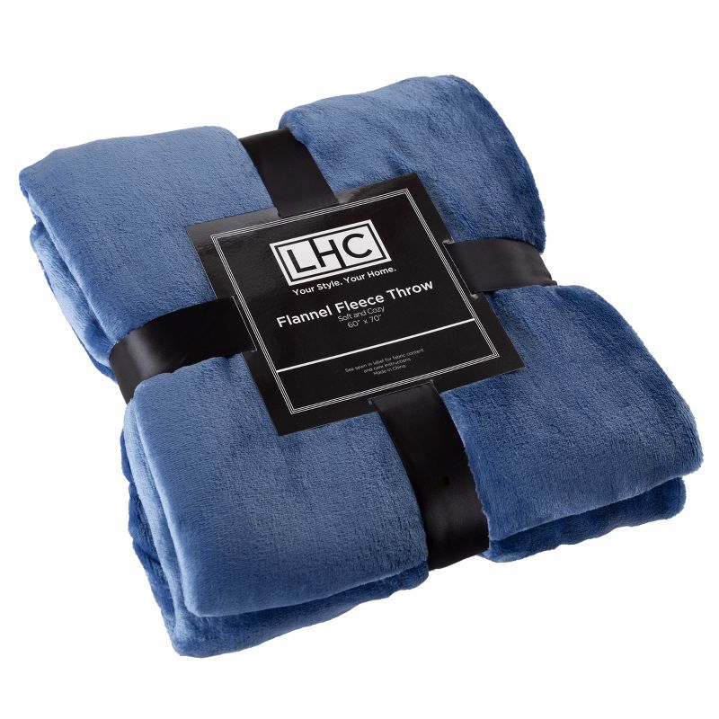 Flannel Fleece Throw Blanket- For Couch, Home Decor, Sofa & Chair- Oversized 60" x 70", Soft & Plush Microfiber in Infinity Blue by Hastings Home, 1 of 9