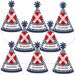 Big Dot of Happiness Railroad Party Crossing - Mini Cone Steam Train Birthday Party or Baby Shower Hats - Small Little Party Hats - Set of 8 - 1 of 4
