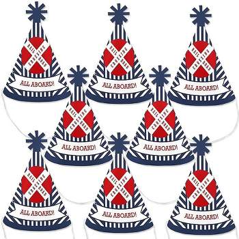 Big Dot of Happiness Railroad Party Crossing - Mini Cone Steam Train Birthday Party or Baby Shower Hats - Small Little Party Hats - Set of 8