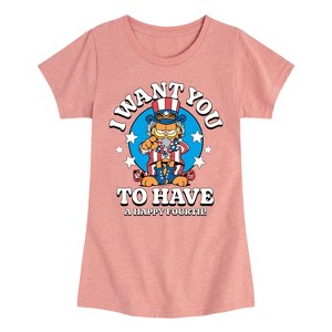 Girls' - Garfield - Want You To Have A Happy Fourth Fitted Short Sleeve Graphic T-Shirt - 1 of 4