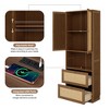 72.8" Tall 2-Door Bookshelf with USB Port, 2 Drawers & Rattan Design, Walnut/Natural - ModernLuxe - 4 of 4