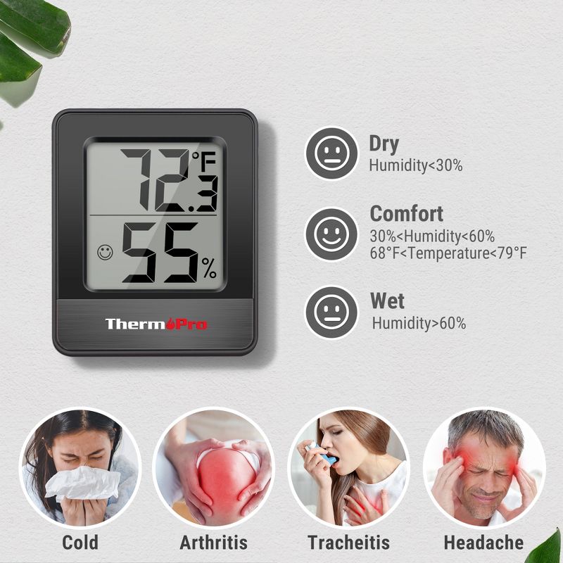 ThermoPro TP49 Mini Hygrometer Thermometer with Large Digital View Indoor Thermometer Humidity Gauge Monitor for Greenhouse Cellar, 3 of 12