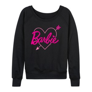 Women's - Barbie - Pink Arrow Heart Logo Lightweight French Terry Wide Neck Long Sleeve Shirt - 1 of 4