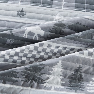 Rustic Landscape Grey Full/Queen Microfiber Reversible Quilt Set