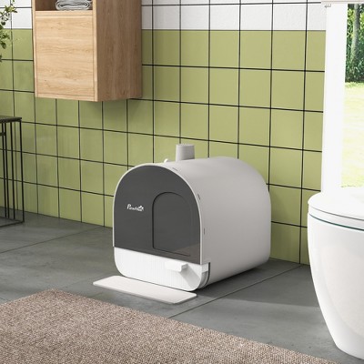 PawHut Hooded Cat Litter Box with Lid, Covered Litter Box for Indoor ...