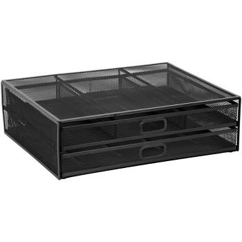 Mount-It! Computer Monitor Stand With Drawers, Metal Mesh Riser & Organizer For Laptops and Computers, Desk Organizer with Two Pullout Storage Drawers