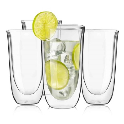 JoyJolt Spike Double Wall Glass - Set of 4 Cocktail Beer Highball Drinkware Glass -13.5-Ounces