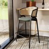 LeisureMod Ervilla Wicker Bar Stool with Fabric Seat and Black Steel Frame - Grey Leather - 2 of 4