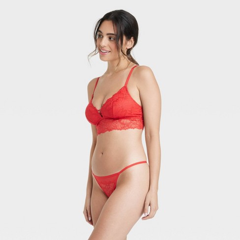 Women's Lace And Mesh String Thong - Auden™ Heathered Red L : Target