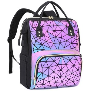 Generic Geometric Luminous Laptop Backpack, Holographic Reflective Laptop Bag with USB port - 1 of 4