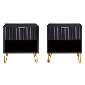 Manhattan Comfort Set of 2 Dumbo Nightstands with Drawer Black: Modern Style, MDF Construction, Metal Glides - 1 of 4