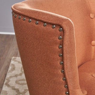 Handcrafted Orange Floral Accent Chair with Nailhead Accents