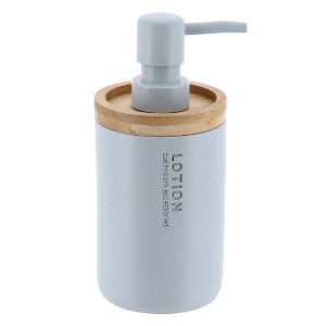 Evideco French Home Goods Elegant Soap Dispenser - Polyresin and Bamboo Design, Refillable Liquid Pump - 1 of 4