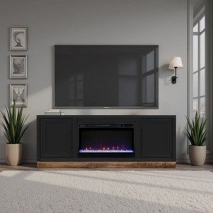 64" Fireplace TV Stand with Doors, Shelves, Electric Fireplace, Black and Whiskey Finish for Living Room and Bedroom - 1 of 4