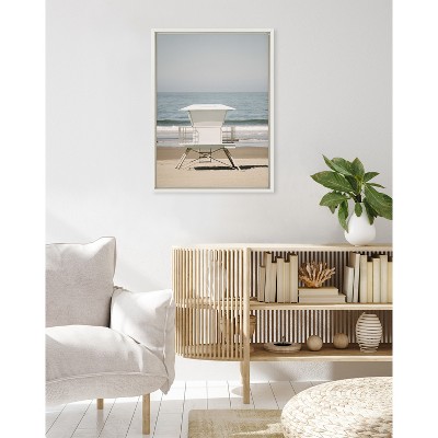 Sylvie Surf Shack Coastal Canvas Print with White Frame