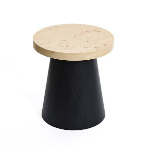 LuxenHome Side Table, 19'' Light Wood Finish Top with Black Base Small Round Accent End Table, Modern Boho Nightstand for Living Room - 1 of 4