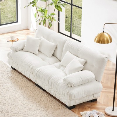 JUJABU Chenille Loveseat Sofa with 2 Lumbar pillows and 2 throw pillows  for Living Rooms