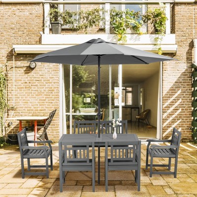 6-Piece Dark Gray Poplar Wood Patio Dining Set with Bench