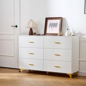 Racxily 6-Drawer Locker with Golden Handle & Triangle Legs, White - 1 of 4