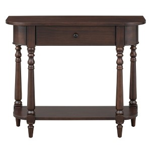 VYNXARIA Narrow Curved Corner Console Table, Retro Entryway Table with Drawer & Open Shelf, Sofa Table for Hallway, Living Room, Espresso - 1 of 4