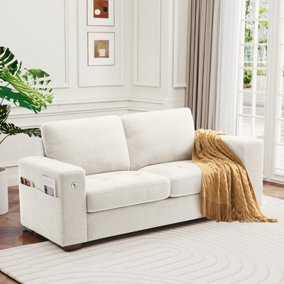 JUJABU 70 Inch Loveseat Sofa with Charging Port, Side Pocket and Removable Medium Firm Cushion, Breathable Chenille Fabric