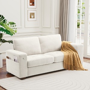 JUJABU 70 Inch Loveseat Sofa with Charging Port, Side Pocket and Removable Medium Firm Cushion, Breathable Chenille Fabric - 1 of 4