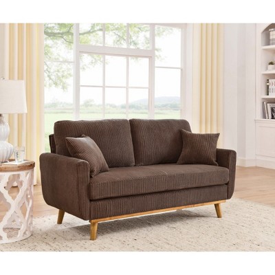 Lycvki Mid-Century 2-Seater Corduroy Upholstered Sofa with Solid Wood Legs