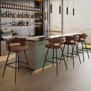VECELO Modern Braided Bar Stools Set of 2/4, Counter Height Kitchen Island Stools, Upholstered Bar Chairs with Back Support - 1 of 4