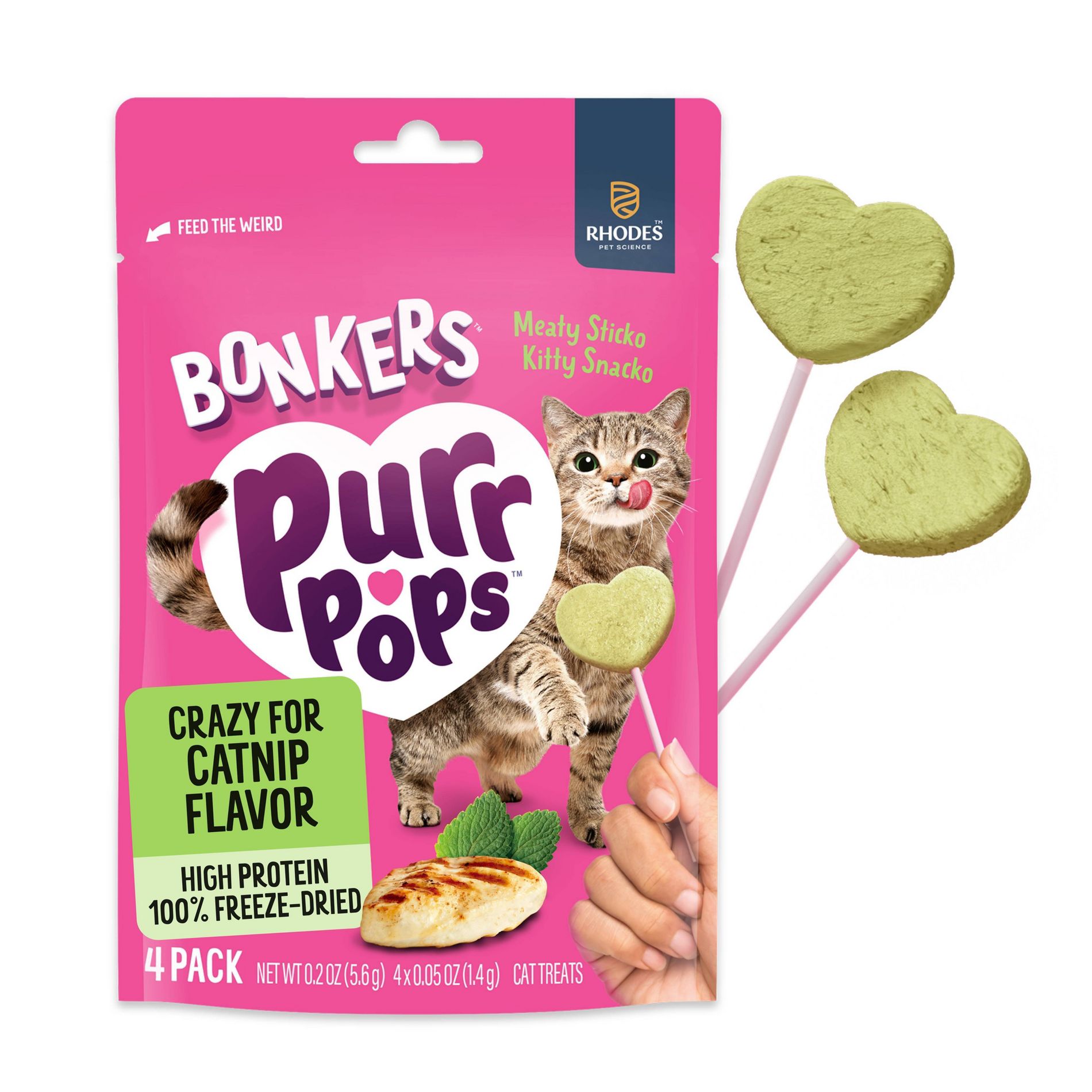 Bonkers Purrpops Freeze-Dried Catnip Flavored Lollipop Cat Treats - 0.2oz/4ct