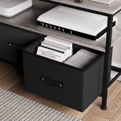 MDF Iron Double - Drawer TV Stand, Gray Panel with Black Cloth Drawers, 150 lbs Load - Bearing, Fits 50 - inch TVs