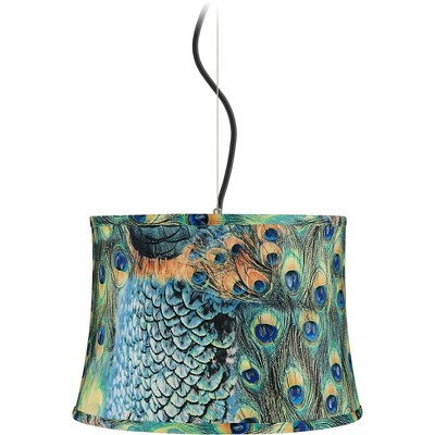 Possini Euro Design Peacock Print Shade 16" Wide Pendant Light