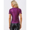 Allegra K Women's Party Metallic Short Sleeve Textured Shiny T-shirts - 4 of 4