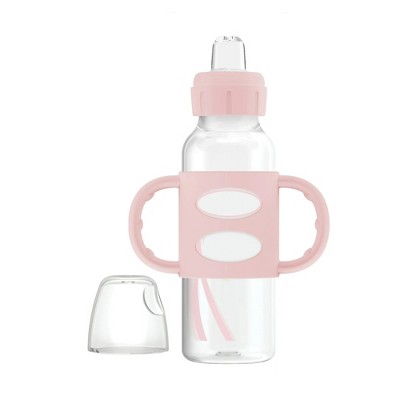 LunaLulinlk Narrow Sippy Bottle with 100% Silicone Handles and Soft Sippy Spout, 8oz/250mL, 6m+, BPA Free, Light Pink, 1 Pack